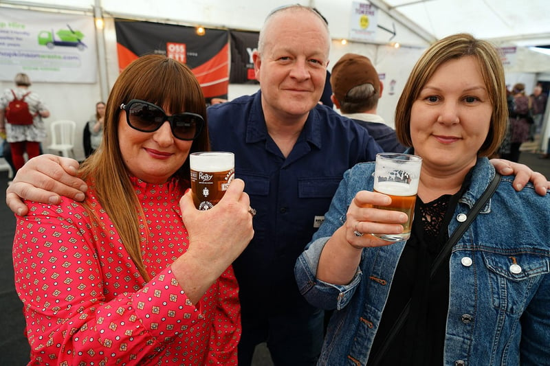 Jane Thorgood, Jamie Meakin and Kerry Glover, who is owner of The Tap House on Chatsworth Road, Chesterfield, enjoy a beer at Rail Ale.