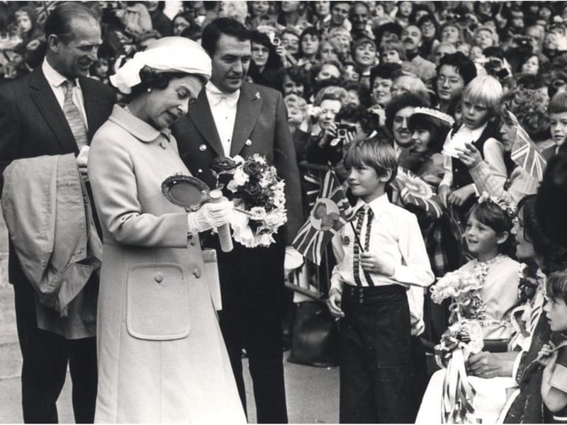 Greeting crowds at Doncaster Racecourse in 1977 during the Silver Jubliee year.