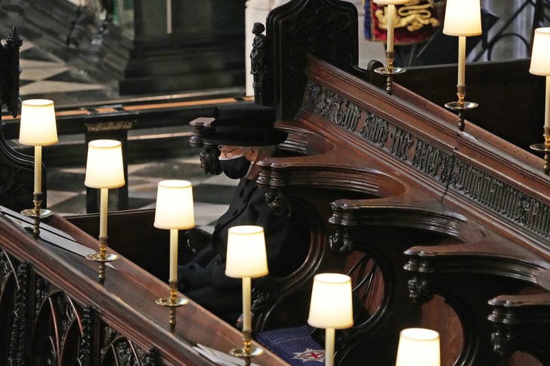 The nation's hearts reached out to Queen Elizabeth II as she sat alone during the funeral of the Duke of Edinburgh in St George's Chapel, Windsor Castle. She has all our love on her birthday today. Photo: Yui Mok/PA Wire.