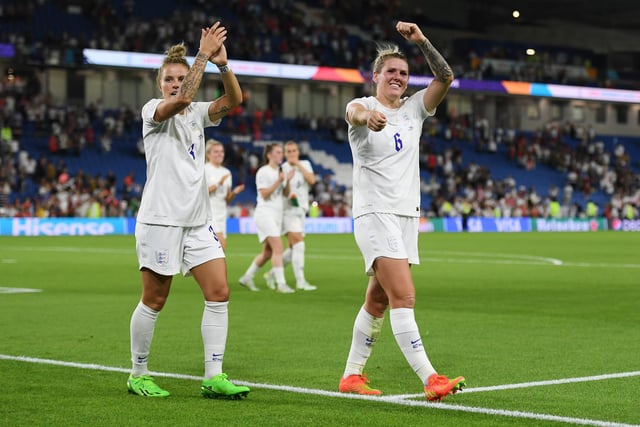 Bright and Rachel Daly celebrate the Euro 2022 win over Norway in Brighton.