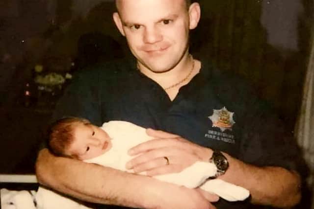 Rob rushed to the hospital from work still in his uniform when Zoe was born.