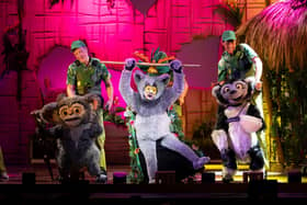 Karim Zeroual  with furry friends in the signature song Move it, Move it which will delight families who visit Madagascar - The Musical at Sheffield Lyceum Theatre from May 22-25, 2024.