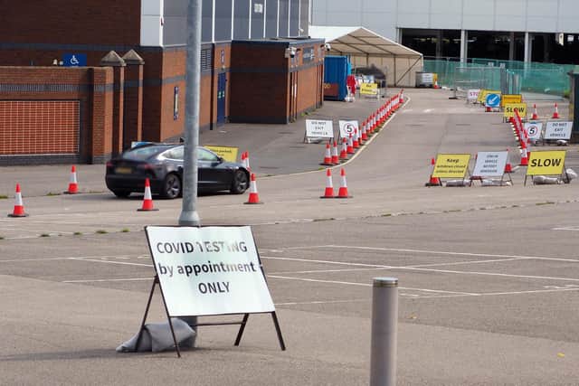 Chesterfield's coronavirus testing site outside the Technique Stadium. Picture by Brian Eyre.