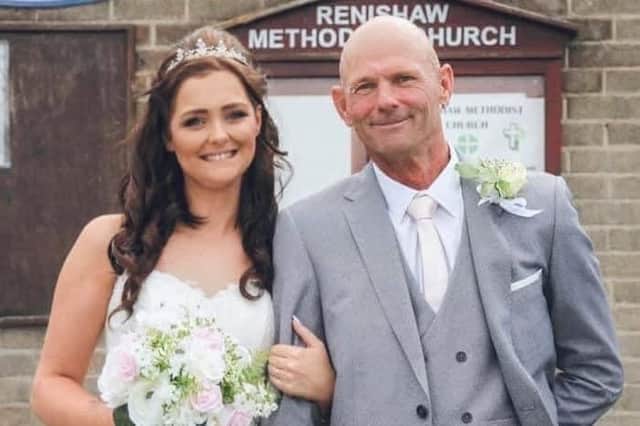 Billie Jenkinson with her dad John Whitehead on her wedding day in 2017.