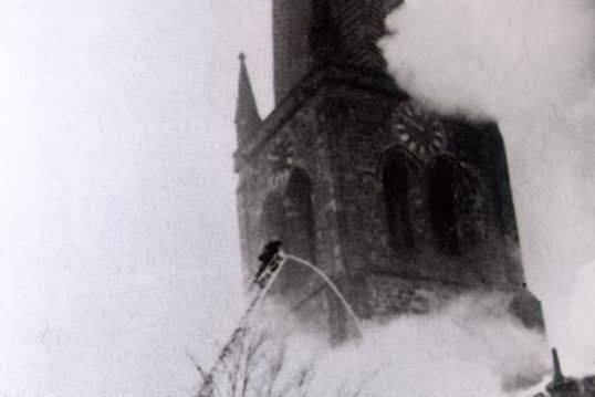 December 22, 1961 - the day Chesterfield's iconic Crooked Spire was engulfed in flames. The fire was sparked by an electric fault and caused about £30,000 worth of damage. But firefighters successfully saved the Grade I listed building and it continues to stand as an important landmark and as a symbol of pride for the town.