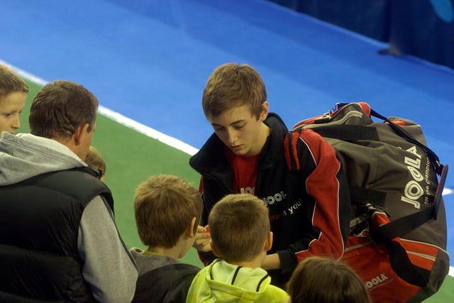 Chesterfield's Liam Pitchford signing autographs at the English International Open Table Tennis Championships at EIS Sheffield in 2011.