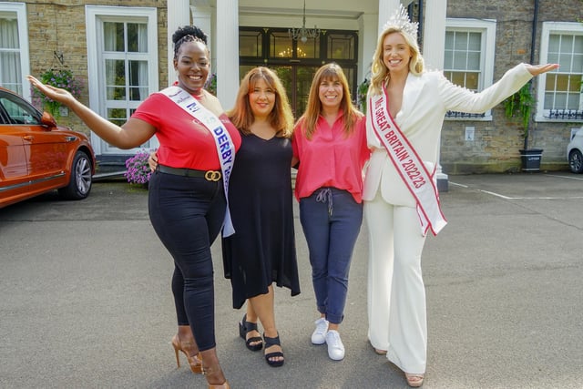Miss Derby Felicia Vundle; Andrea Day of Cancer Research UK, Emma Hallam from Alex's Wish - Cure Duchenne and Charlotte Clemie Ms Great Britain 2022