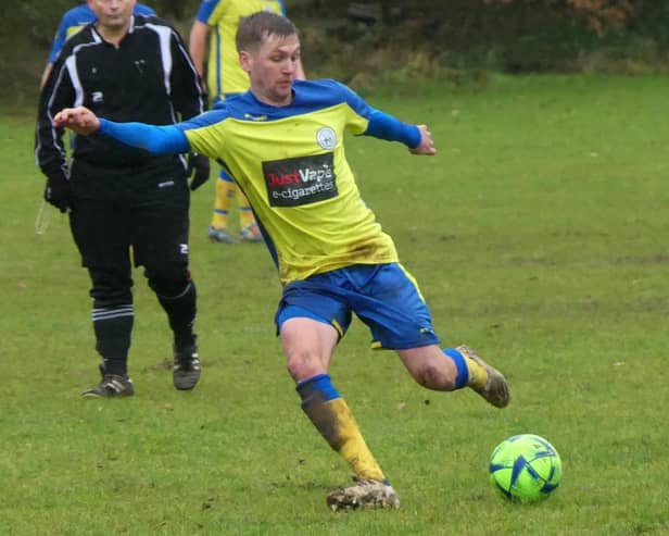 Action from Tupton (yellow/blue) v Tibshelf Community Reserves. All photos by Martin Roberts.