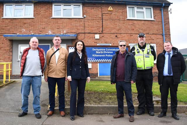 The plans to build a new police station in Killamarsh have been approved and works are set to begin next month. Pictured are Cllr John Windle, Cllr Steve Clough, Police and Crime Commissioner Angelique Foster, Cllr Tony Lacey, Sgt David Wilson (SNT) and Deputy Commissioner Robert Flatley.
