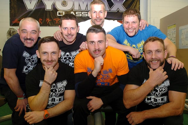 Some of the forty members of New Bodies Gym taking part in the Movember fundraising campaign in 2012
