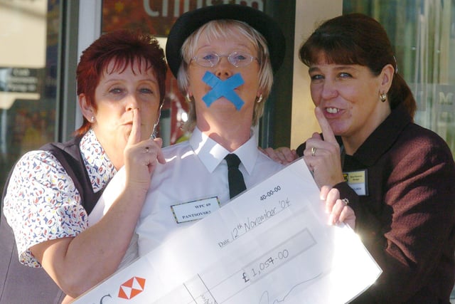 Wendy Cooper from Morrisons at Ecclesfield with Sue Fealy and Heather Clabon in 2004 after Wendy did a 17hr sponsored silence for Diabetes UK