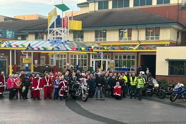Santa Bikers outside Royal Derby Hospital