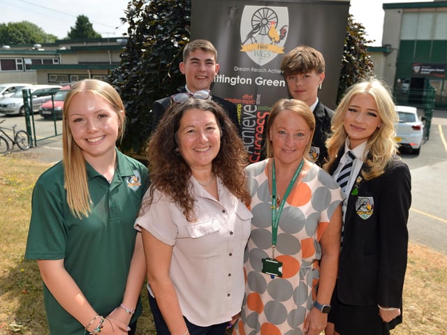 Whittington Green School community have said farewell to their beloved Headteacher Tracey Burnside who is retiring after 13 years at the helm of the Chesterfield secondary. Seen with staff, head girl and boy and deputy head girl and boy.