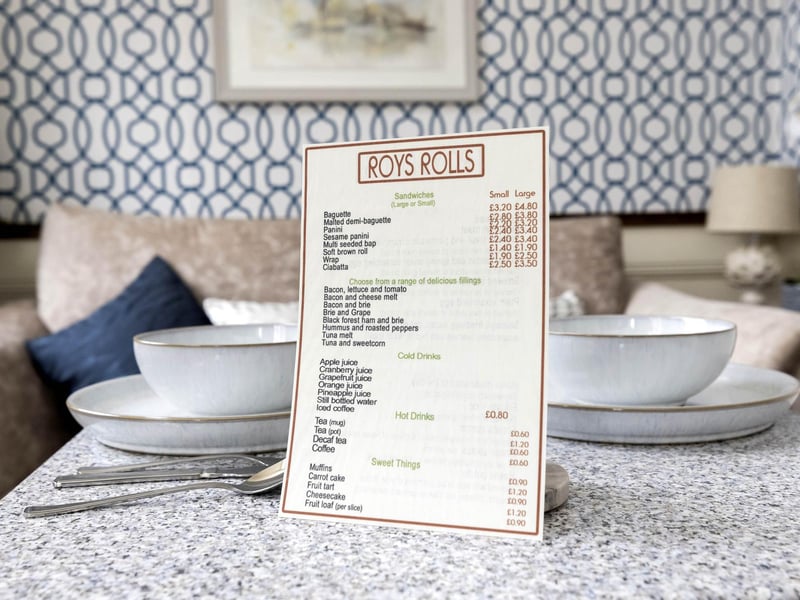 A menu from Roy's Rolls on the set of Coronation Street. Picture: Fabio De Paola/PA Wire