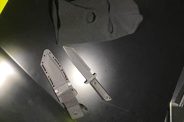 Police found two knives and a balaclava inside a vehicle in Mackworth which was abandoned by a 'suspicious' man last night.