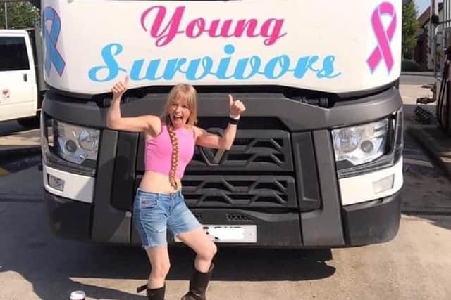 Hayley, who was abused as a child, had a caption 'young survivors' on her lorry to show solidarity with others who share the same experience.