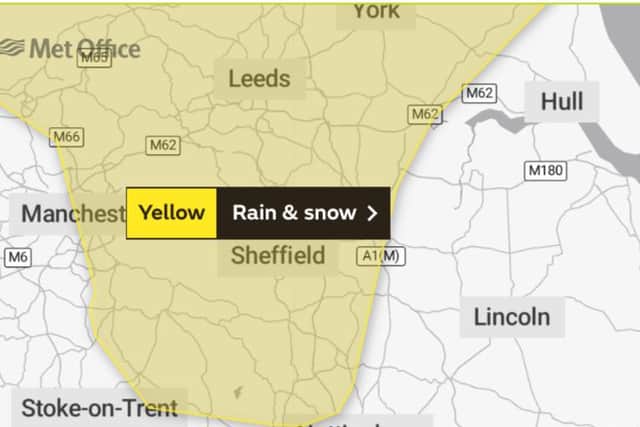 Met Office Yellow warning for rain and snow.