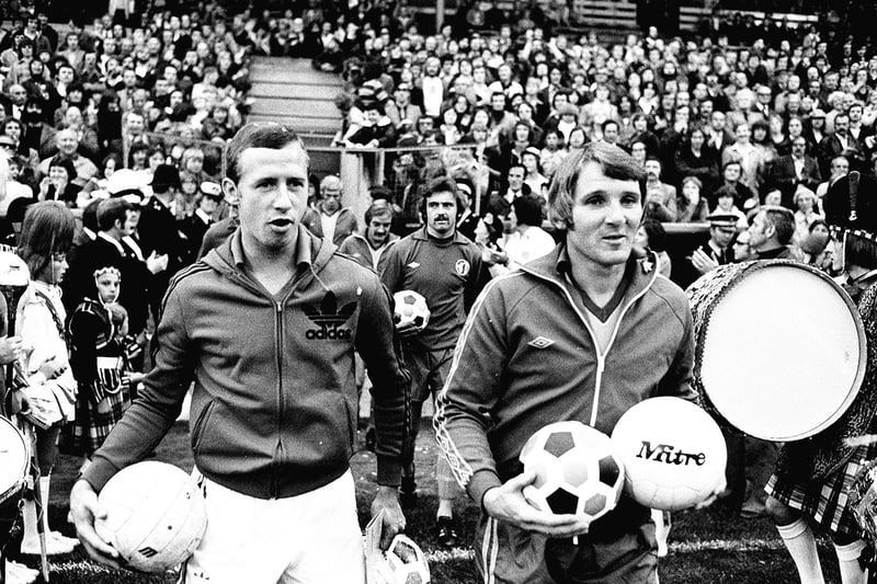 Sandy Pate with John McGovern as Pate runs out for his Testimonial match at Field Mill.