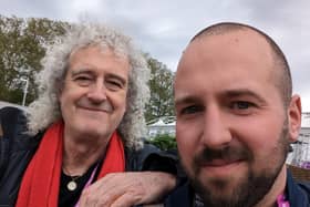 James grabbed a selfie with royal legend Brian May.