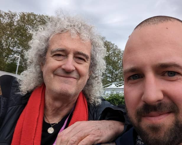James grabbed a selfie with royal legend Brian May.