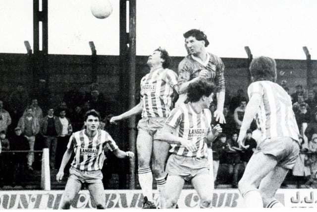 Action from Chesterfield's 3-0 win over Stockport County in the 1984/85 season, which was watched by 3,943 fans.