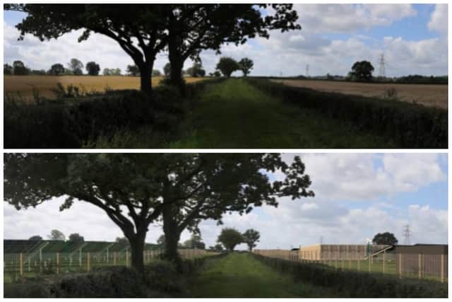Before and after impressions of how the solar farm would alter the look of the site.