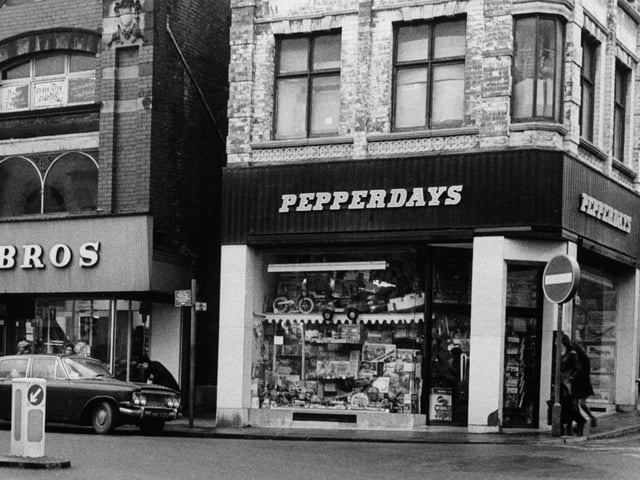 Pepperdays and Dawson Bros, on the corner of Packers Row and Vicar Lane/Central Pavement, are pictured here back in the seventies.