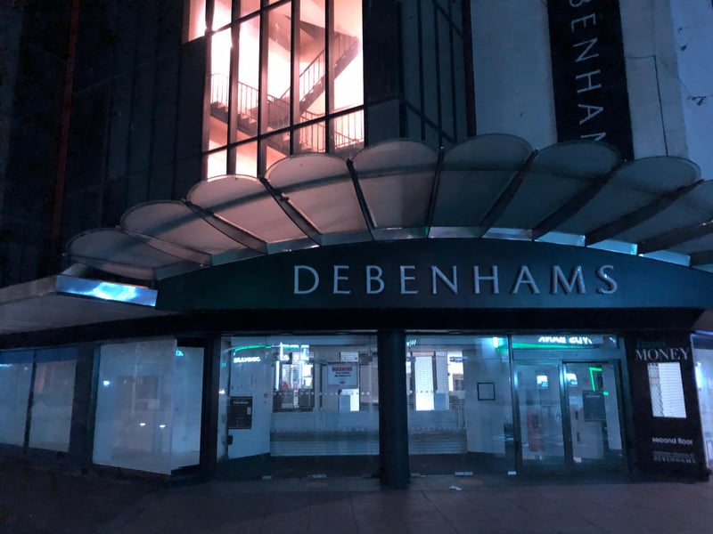 The site of the former Debenhams store in Commercial Road, photographed at 10.20pm on March 25. Picture: Richard Lemmer