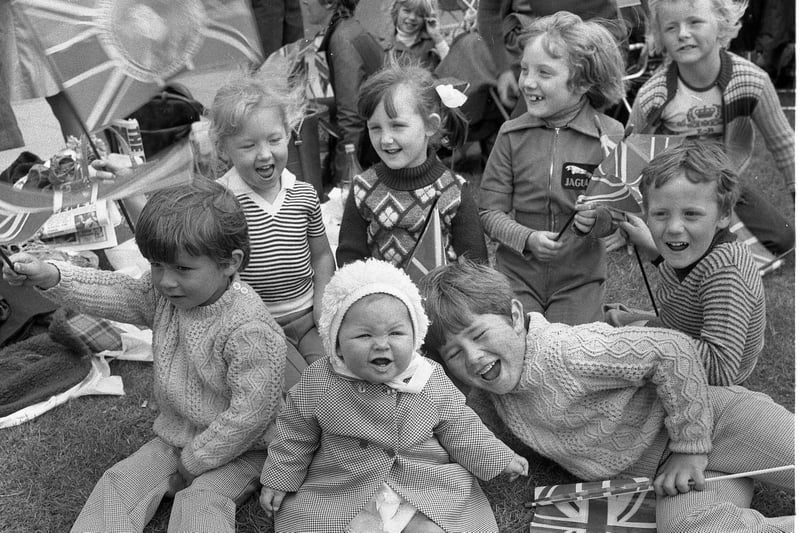 Smiling faces as youngsters wait for a glimpse of the Queen during her visit to Hartlepool in 1977.