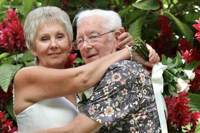 Ruth Vowles, 70, and George Palmer, 86,  found love again after falling for each other at a grief support group. Photo: Sweet Gibraltar Weddings / SWNS