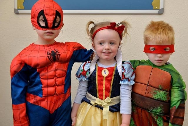 Jake, Ella and Harley dressed as their favourite storybook characters at Stepping Stones day nursery, Clay Cross in 2016.