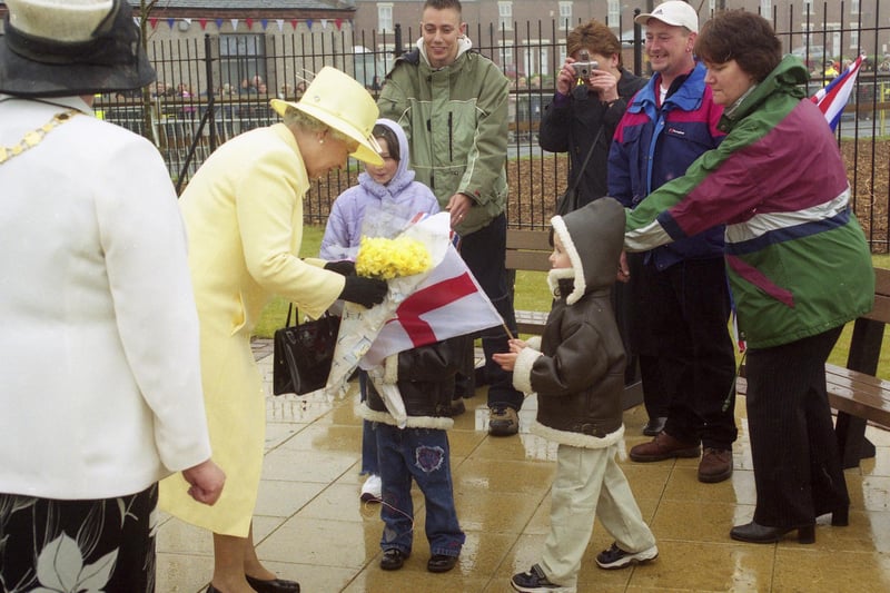 Queen Elizabeth was pictured on a visit to the Easington Pit Disaster Garden in 2002.