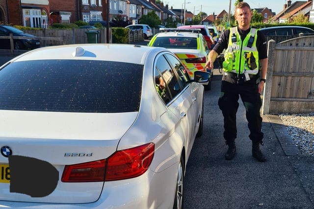 The owners of this BMW had reclaimed their car after it was reported stolen from the West Midlands.
However they failed to notify police and were pursued as the vehicle entered Derbyshire. 
Police tweeted: "Turns out they'd reclaimed but didn't bother to notify us so put everyone at risk including the unrestrained child in the rear seat".