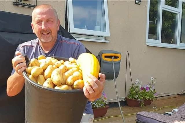 Dean challenged Facebook followers to grow potatoes in a 30litre bucket.