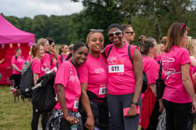 Donna Fraser, ambassador for Breast Cancer Now, was accompanied by her friend Marcia Bailey on the Pink Ribbon Walk at Chatsworth. Photo: Breast Cancer Now