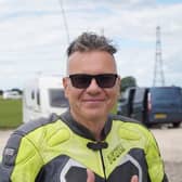 Thumbs-up from Nigel Limb after he set a new drag record on an electric bike. Credit Andy Lincoln-Smith