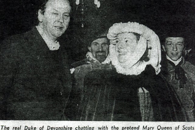 The real Duke of Devonshire chatting with the pretend Mary Queen of Scots (Hilary Vickers) before she left Chatsworth for Sheffield for the 4th Centenary of the arrival in Sheffield of Mary Queen of Scots
Saturday 28th November - Saturday 5th December 1970