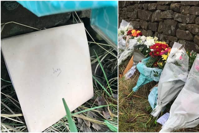 Flowers and a card addressed to 'Jake' laid at the scene of the crash on Hathersage Road in Dore.