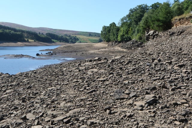 Water levels at the Errwood Reservoir in the Peak District dropped significantly - exposing areas that are usually underwater.