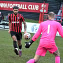 Shirebrook get another effort in on goal during Saturday's win.