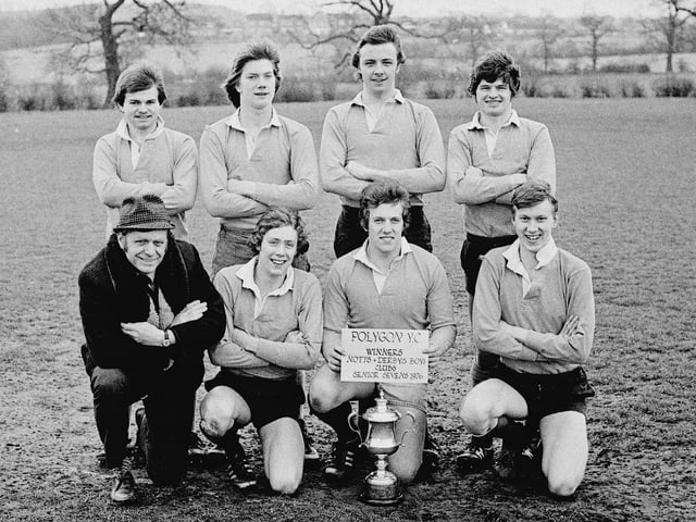 Polygon Yc, winners, Notts+ Derbys boys clubs senior sevens pictured in April 1976.