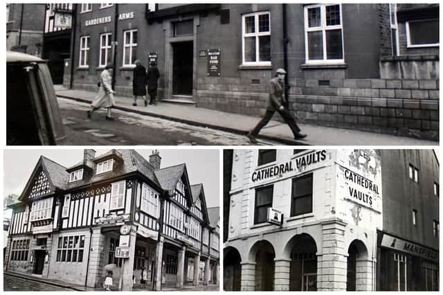 Gardeners Arms on Glumangate, Cathedral Vaults on Market Square, Queens Head on the corner of Knifesmithgate and Glumangate, pictured clockwise from top.