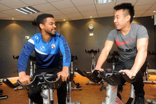 Kosi Basden, left, and Daniel Wong in the gym at Chesterfield Football Club Village in 2018