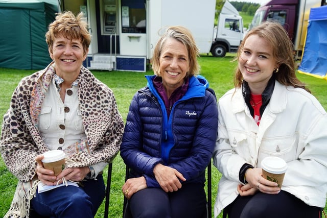 Penny Garton, Claire Evans and Freya Evans watch the dressage.