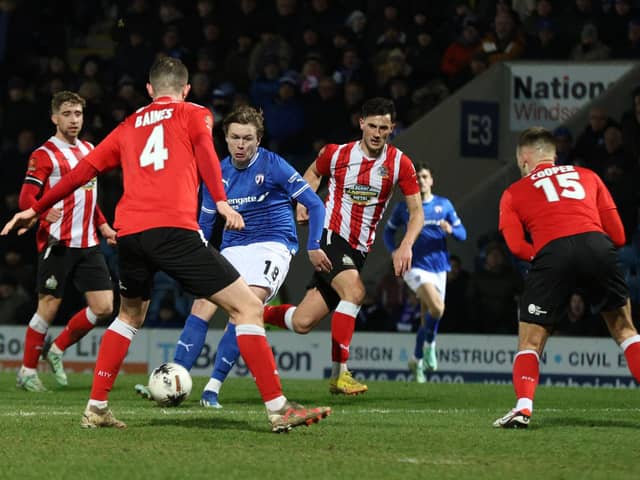 James Berry curled in Chesterfield's winner against Altrincham. Picture: Tina Jenner.