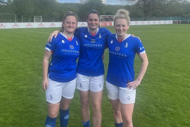 Chesterfield Ladies’ Lydia Pascoe, Emmi Cook, Gina Camfield after their final game for the club. Photo: Matt Rhodes.
