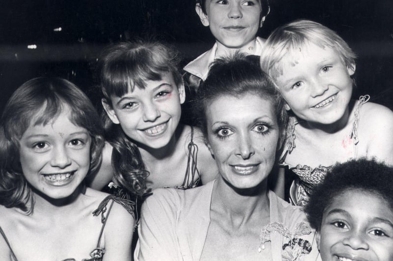 Marti Caine and children..probably a rehearsal for a show at Sheffield City Hall pictured in December 1980
