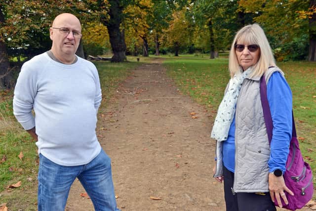 Chesterfield Borough councillor and Leader Staveley Council Paul Mann and Chesterfield Borough councillor Ruth Perry at Ringwood Park, Staveley.