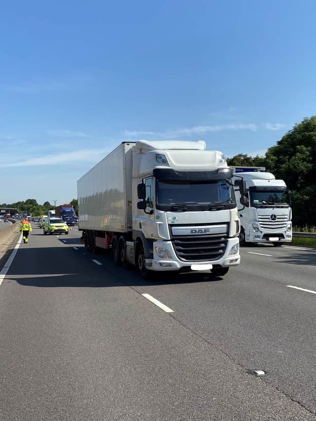 Two lanes of the M1 in Derbyshire have been closed because of the broken down lorry (picture: Highways England)