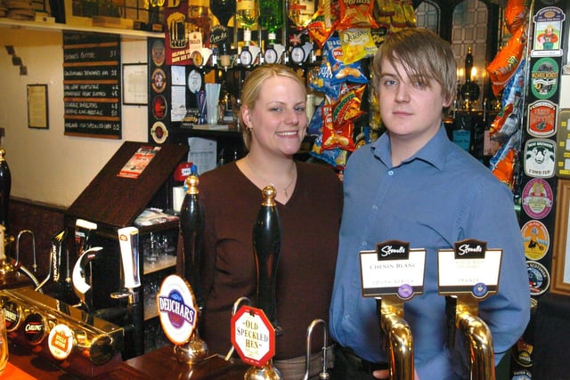 Emma Randall, and Josh Clarke, managers of the Royal Oak pub in The Shambles, Chesterfield, in 2005. The couple have since married. become parents and are running the Chesterfield Arms where Josh launched a micro-brewery this year.